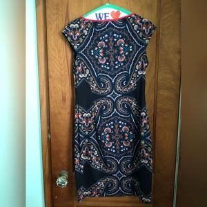 Navy blue w red pattern shift dress 6